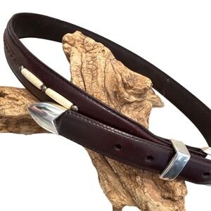 Onyx By Brighton Mens Mahoghany Braided Beaded Leather Belt Silver Tone size 38